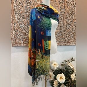Van Gogh "Café Terrace at Night" Art Print Shaw or Scarf Warm Viscose- 72”x28.5”